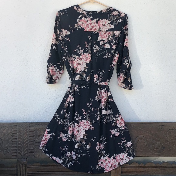 Brixon Ivy navy blue with pink floral print rollable sleeve shirt dress - Picture 2 of 8